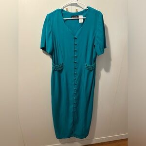 MHM Melissa Harper Vintage  Dress Teal Button Down Lined Size 12
